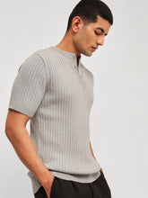 Grey Rib Relax Fit Henley T-Shirt-MASCLN SASSAFRAS