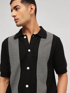 Black & Grey Front Button Open T-Shirt-MASCLN SASSAFRAS