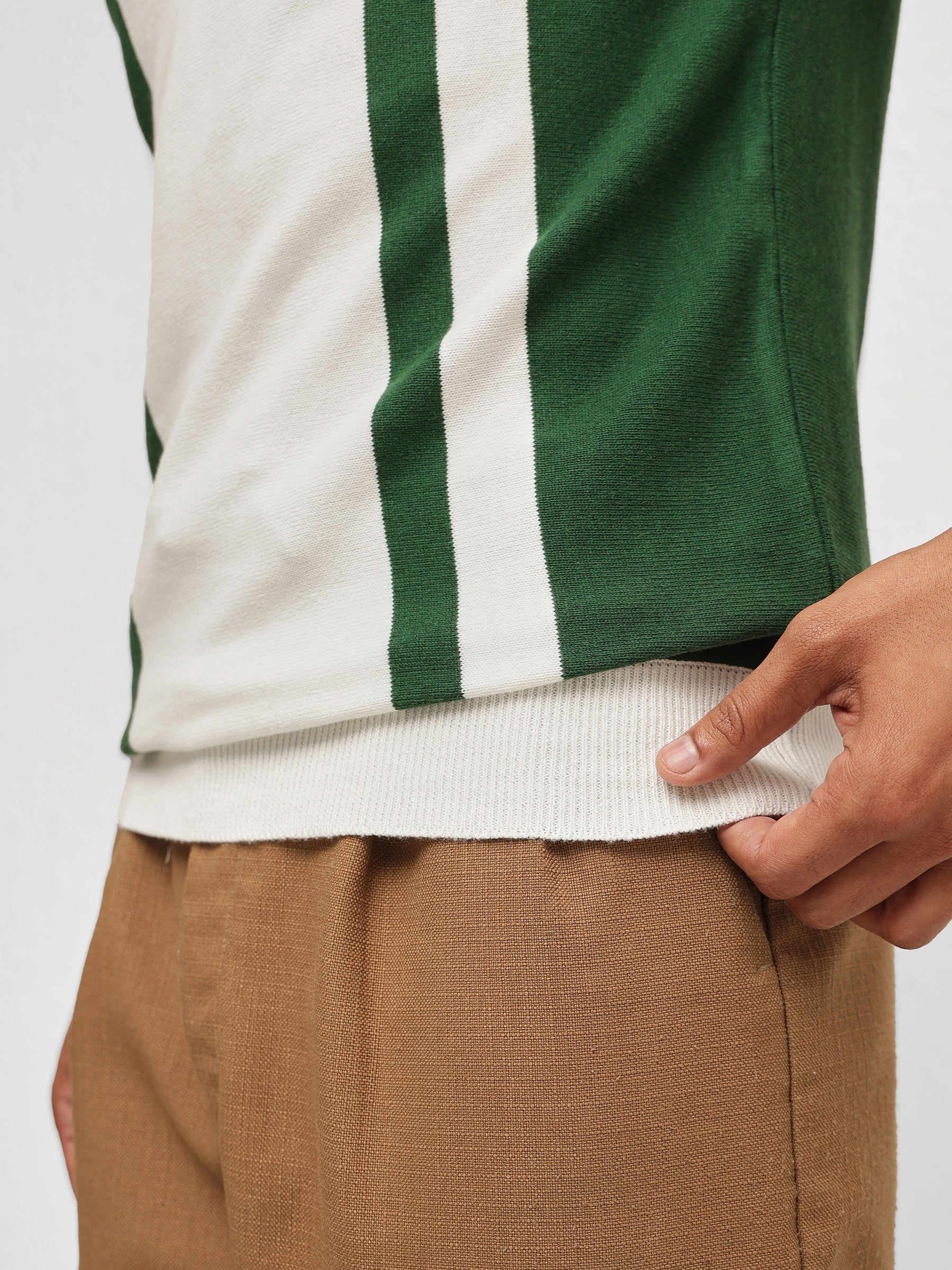 Men White & Green Stripes Relax Fit Polo T-Shirt