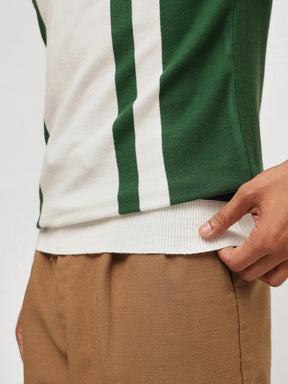 Men White & Green Stripes Relax Fit Polo T-Shirt