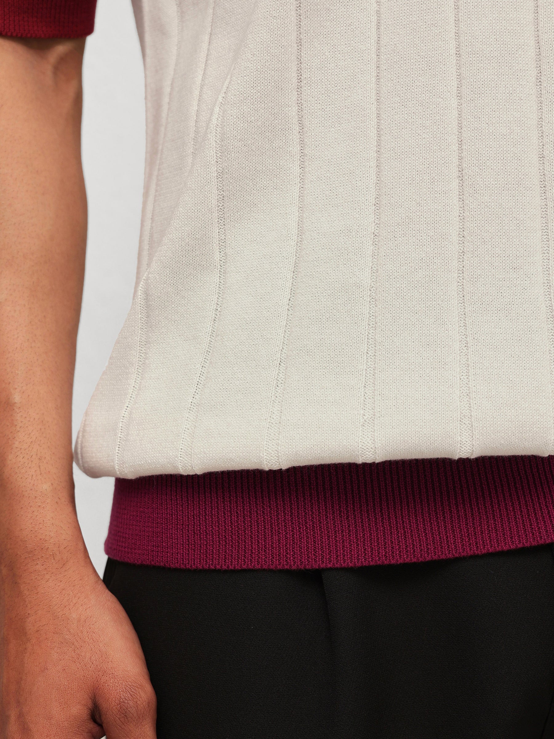 Men White & Maroon Rib Relax Fit Polo T-Shirt