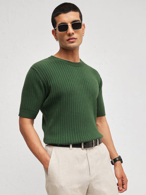 Emelard Green Round Neck Relax Fit T-Shirt-MASCLN SASSAFRAS