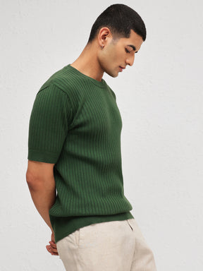 Emelard Green Round Neck Relax Fit T-Shirt-MASCLN SASSAFRAS