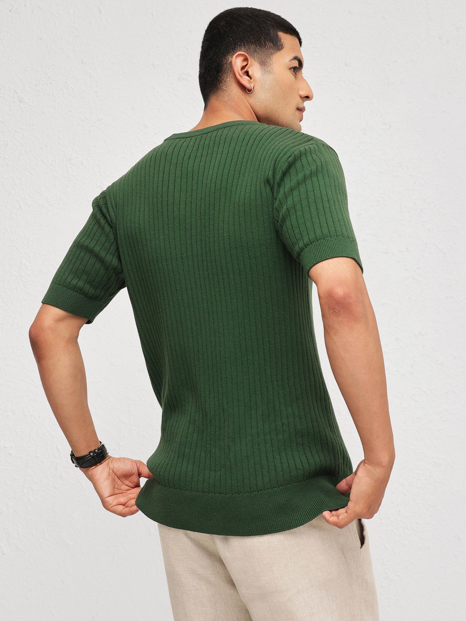 Men Emelard Green Round Neck Relax Fit T-Shirt