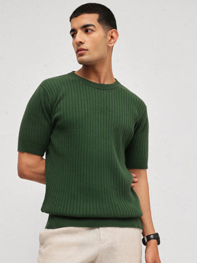 Men Emelard Green Round Neck Relax Fit T-Shirt