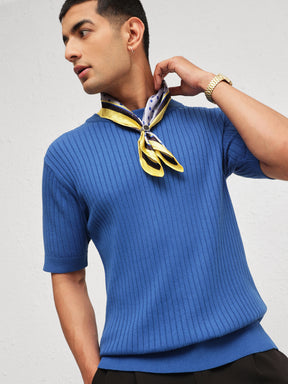 Blue Relax Fit Round Neck T-Shirt-MASCLN SASSAFRAS