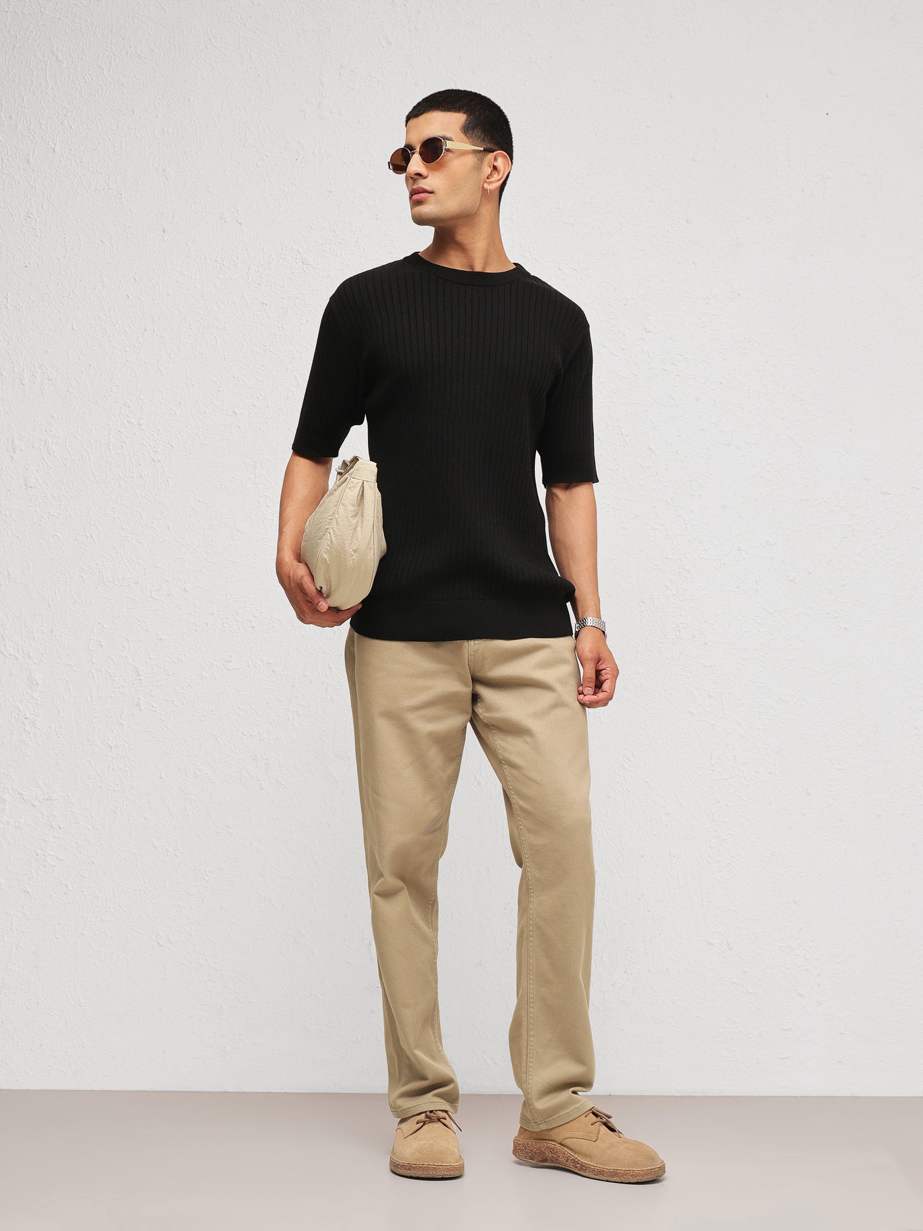 Men Black Relax Fit Round Neck T-Shirt