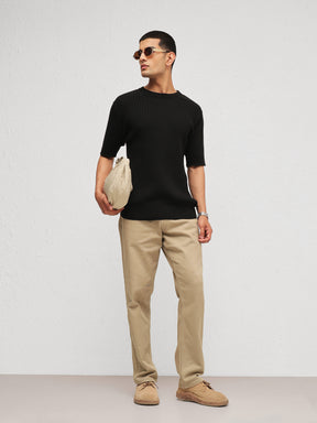 Men Black Relax Fit Round Neck T-Shirt