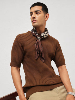 Brown Relax Fit Round Neck T-Shirt-MASCLN SASSAFRAS