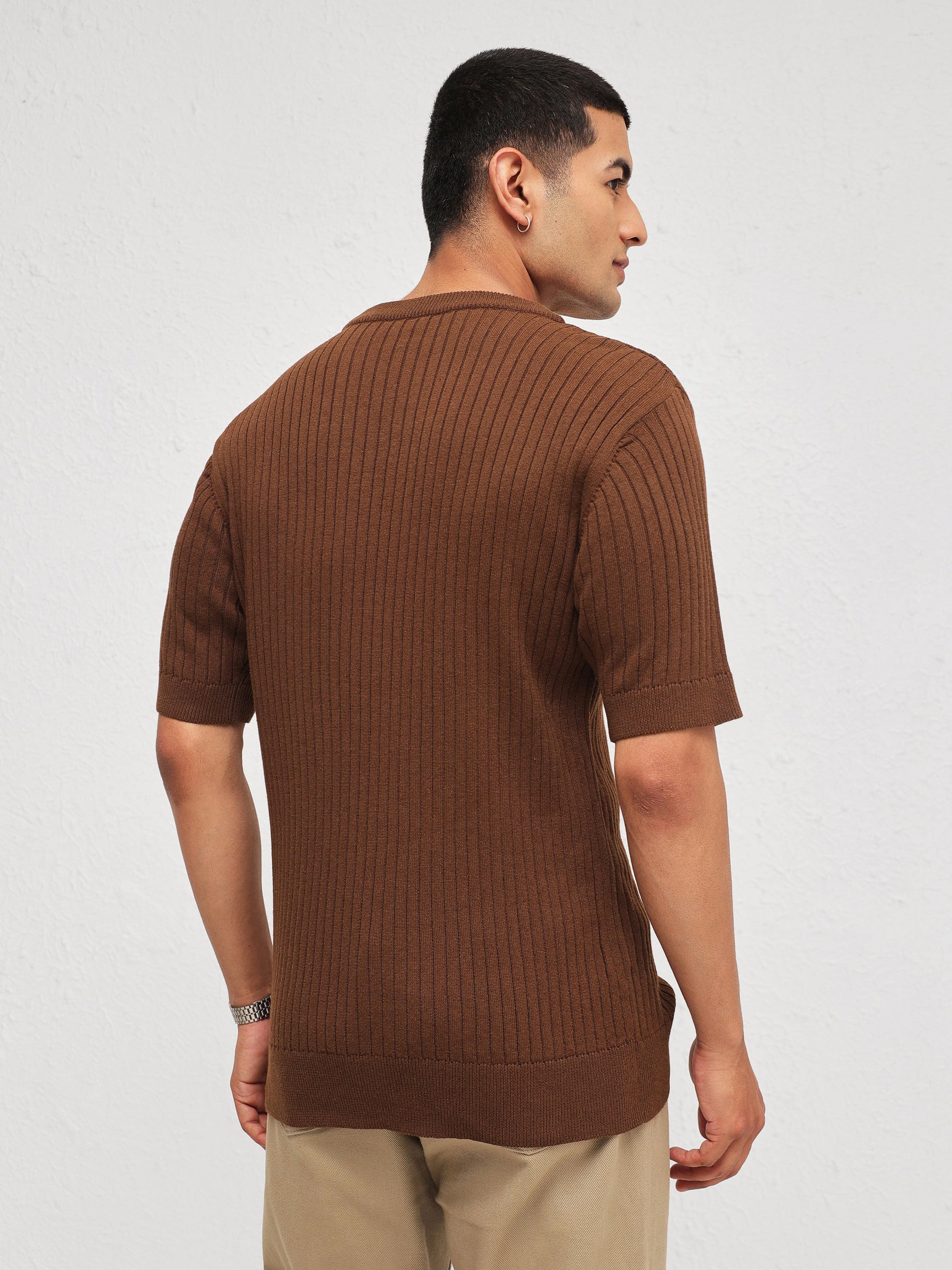 Men Brown Relax Fit Round Neck T-Shirt