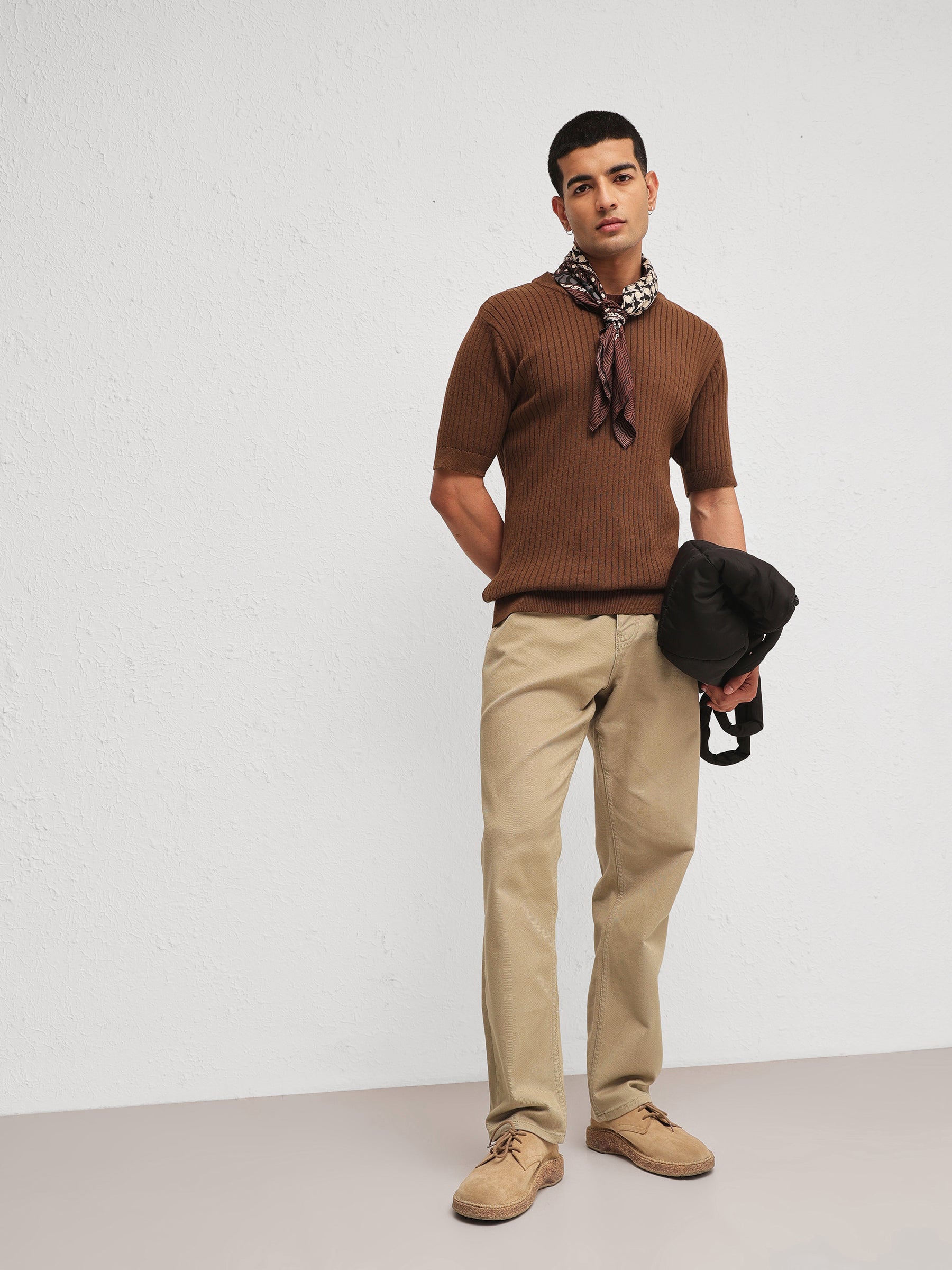 Men Brown Relax Fit Round Neck T-Shirt