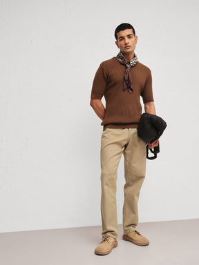 Men Brown Relax Fit Round Neck T-Shirt