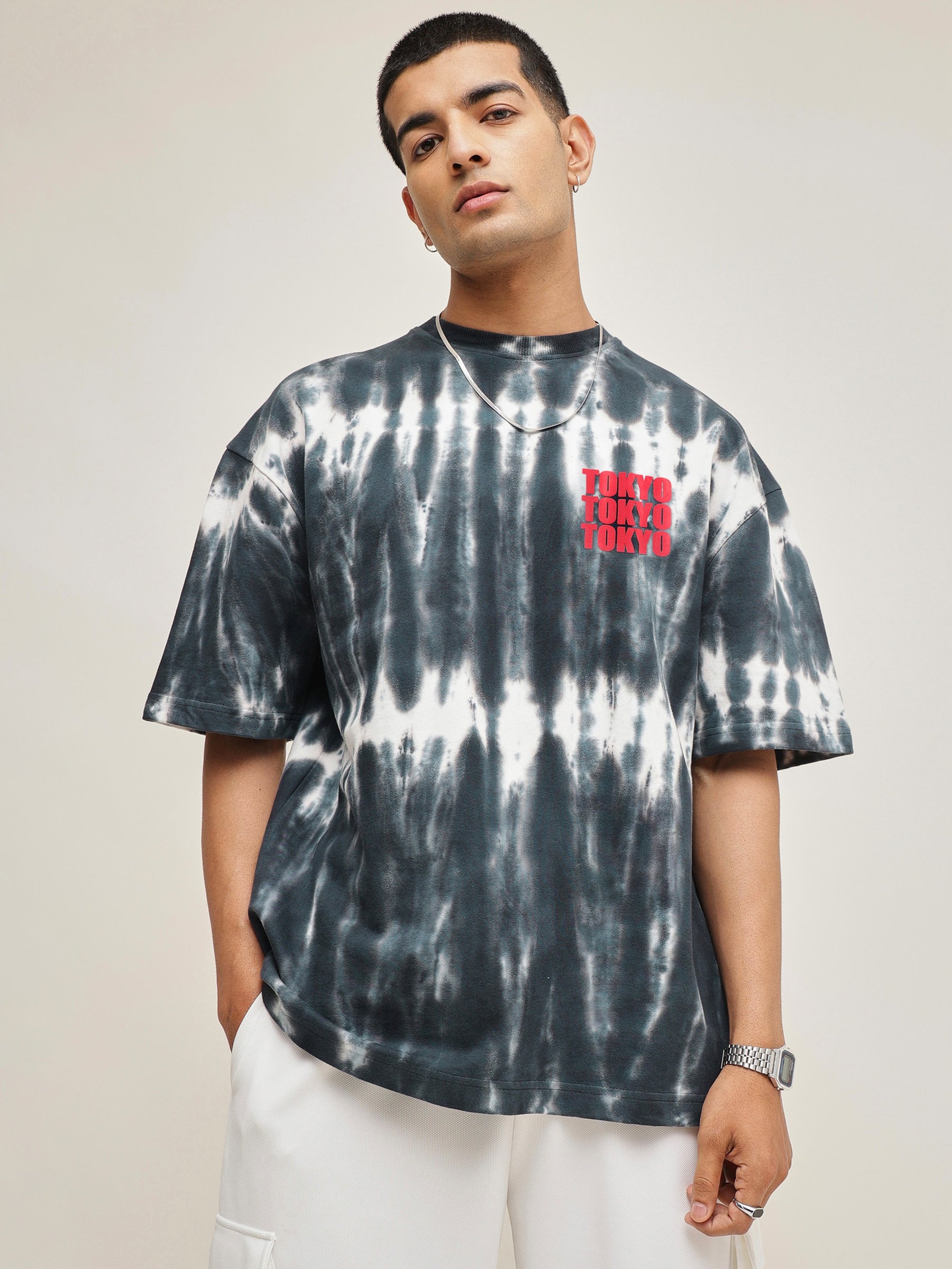Black & White Tie-dye TOKYO Oversize T-Shirt-MASCLN SASSAFRAS