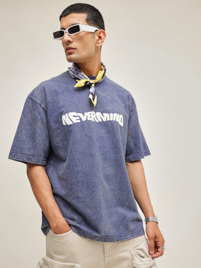 Navy Blue Overdye NEVERMIND Oversize T-Shirt-MASCLN SASSAFRAS