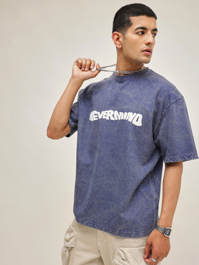 Navy Blue Overdye NEVERMIND Oversize T-Shirt-MASCLN SASSAFRAS