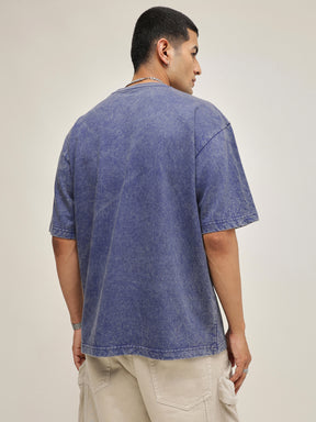 Navy Blue Overdye NEVERMIND Oversize T-Shirt-MASCLN SASSAFRAS