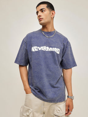 Men Navy Blue Overdye NEVERMIND Oversize T-Shirt