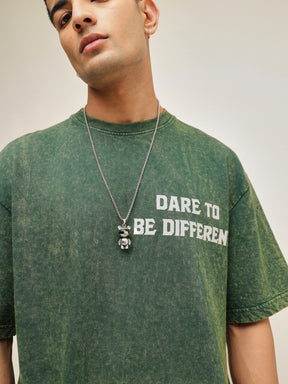 Emerald Green Overdye DARE TO BE DIFFERENT Oversize T-Shirt-MASCLN SASSAFRAS