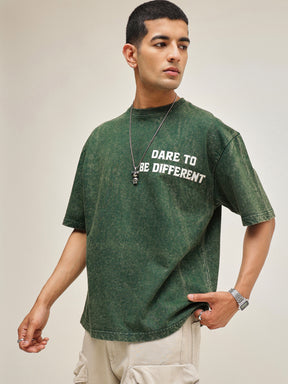 Emerald Green Overdye DARE TO BE DIFFERENT Oversize T-Shirt-MASCLN SASSAFRAS