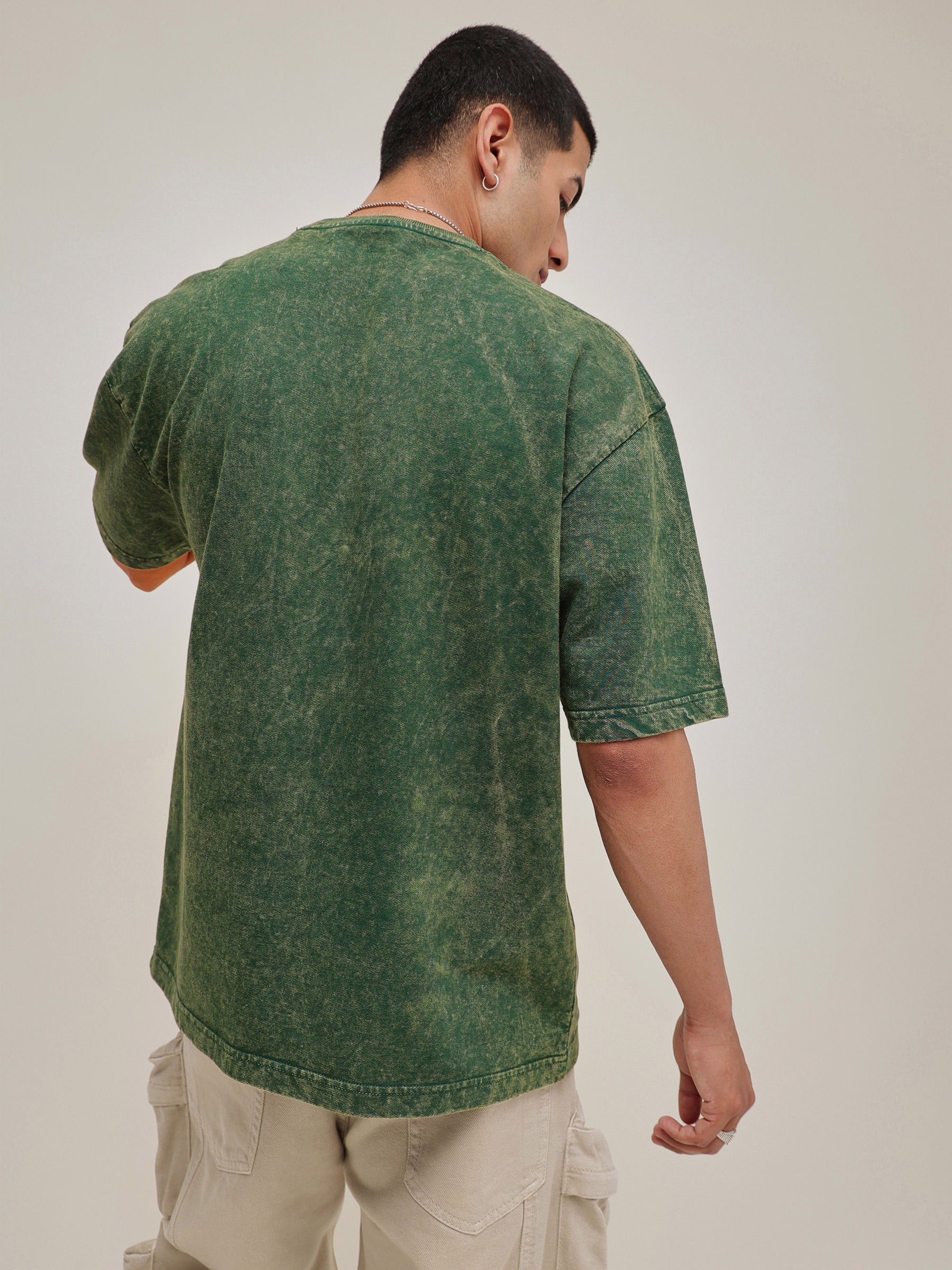 Emerald Green Overdye DARE TO BE DIFFERENT Oversize T-Shirt-MASCLN SASSAFRAS