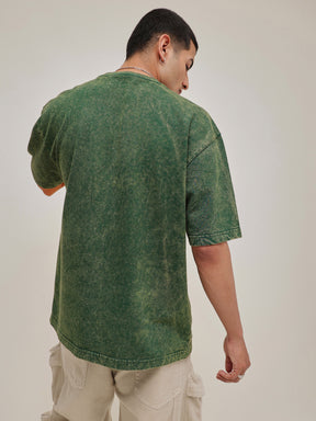 Emerald Green Overdye DARE TO BE DIFFERENT Oversize T-Shirt-MASCLN SASSAFRAS