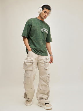 Men Emerald Green Overdye DARE TO BE DIFFERENT Oversize T-Shirt