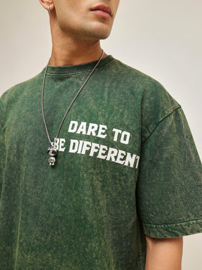 Men Emerald Green Overdye DARE TO BE DIFFERENT Oversize T-Shirt