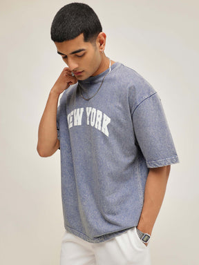 Blue Overdye NEW YORK Oversize T-Shirt-MASCLN SASSAFRAS