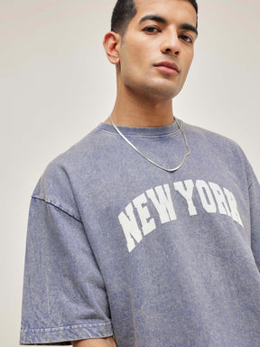 Blue Overdye NEW YORK Oversize T-Shirt-MASCLN SASSAFRAS