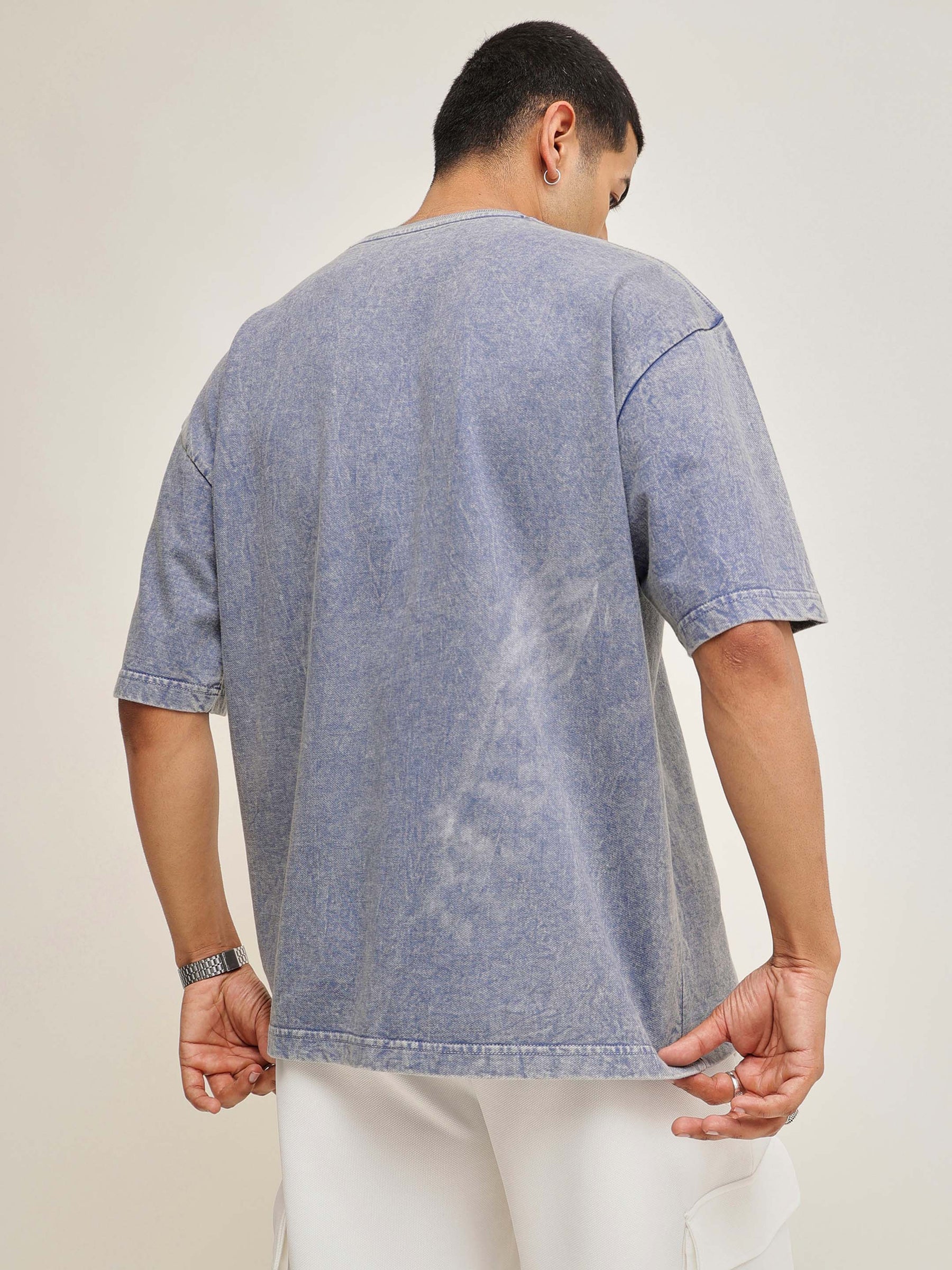 Blue Overdye NEW YORK Oversize T-Shirt-MASCLN SASSAFRAS