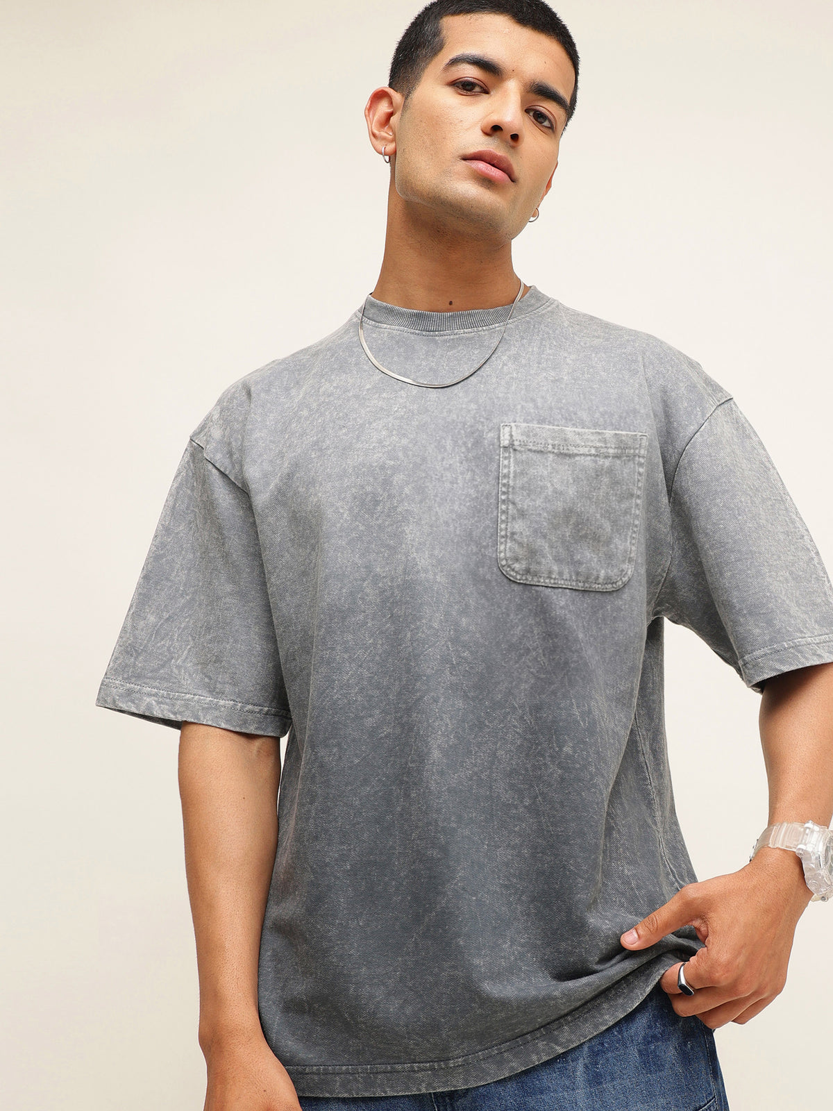 Grey Ombre Wash Oversize T-Shirt-MASCLN SASSAFRAS