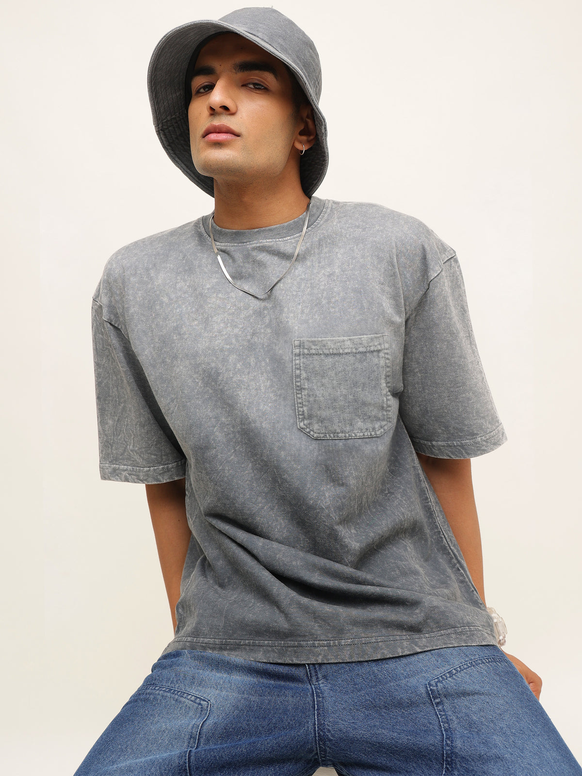 Grey Ombre Wash Oversize T-Shirt-MASCLN SASSAFRAS