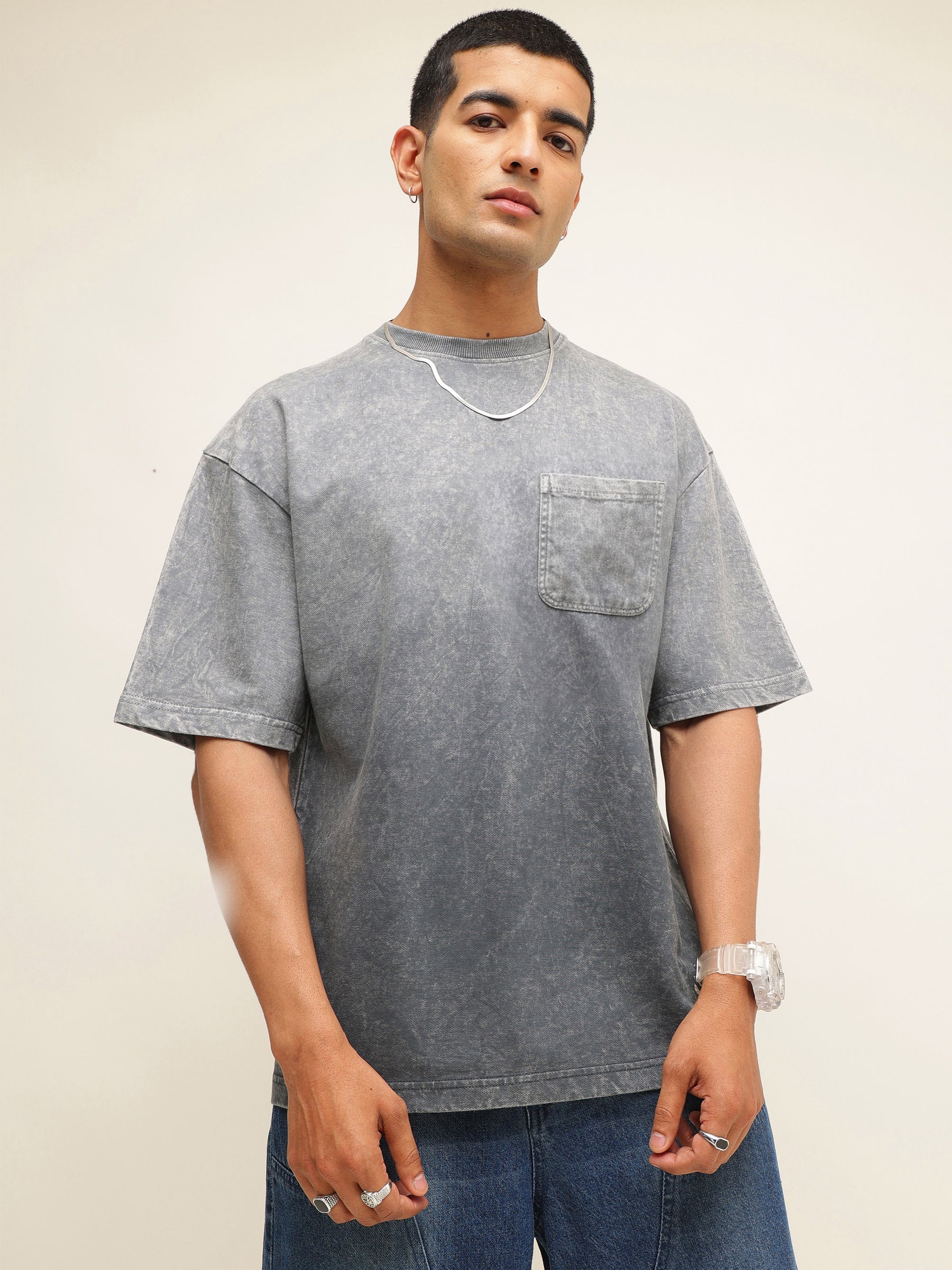 Grey Ombre Wash Oversize T-Shirt-MASCLN SASSAFRAS