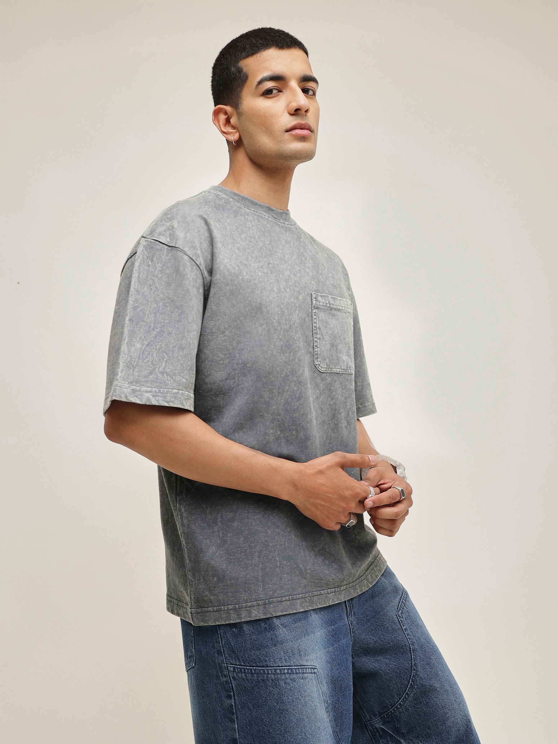 Grey Ombre Wash Oversize T-Shirt-MASCLN SASSAFRAS