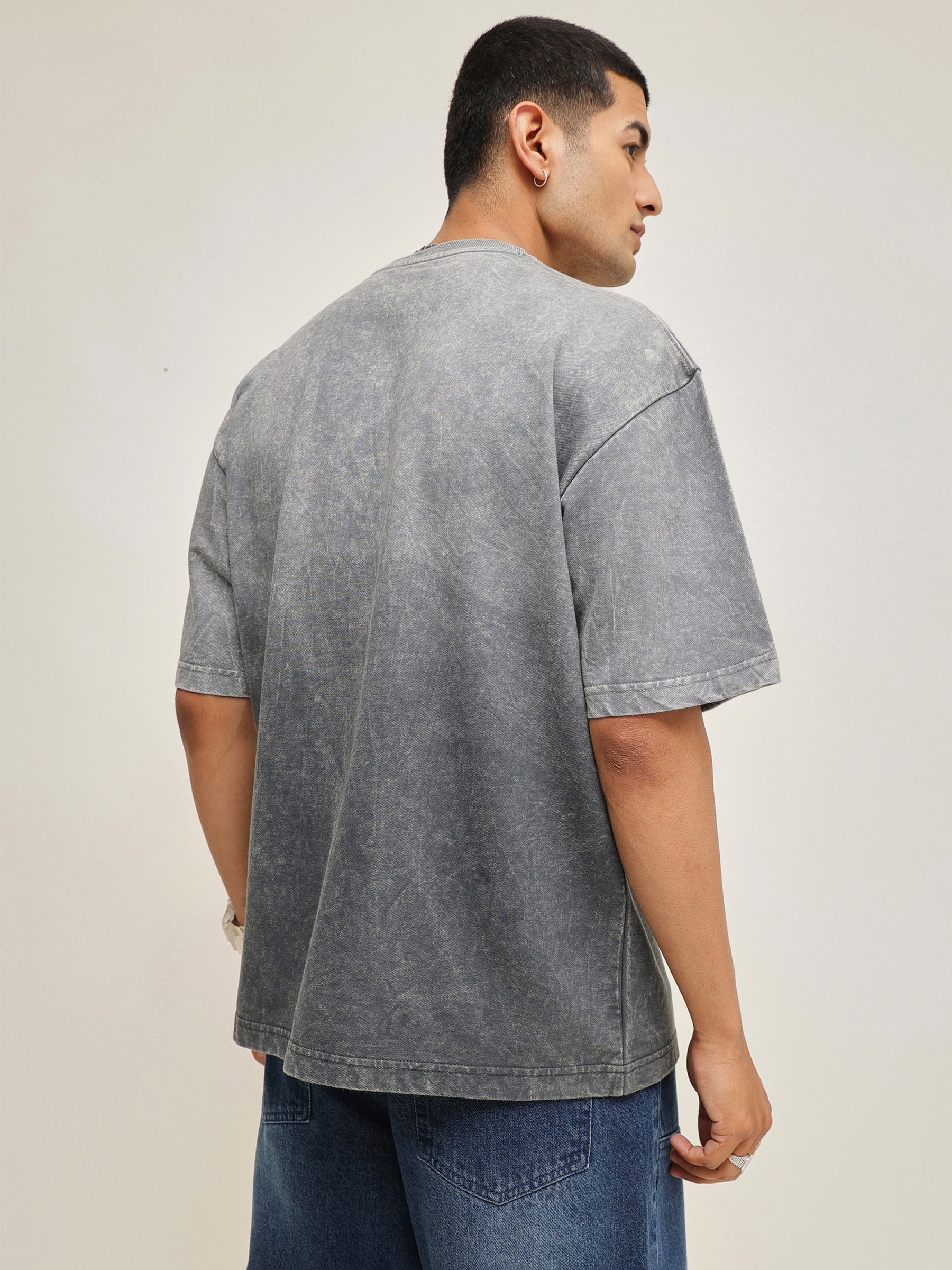 Grey Ombre Wash Oversize T-Shirt-MASCLN SASSAFRAS