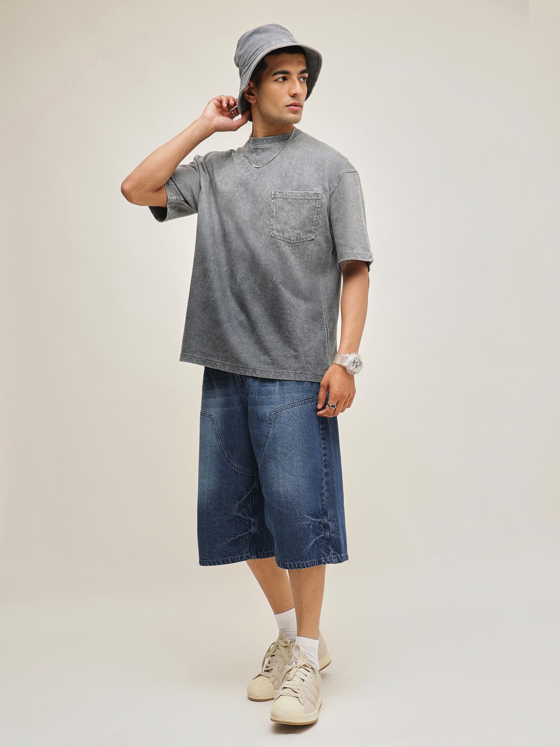 Men Grey Ombre Wash Oversize T-Shirt