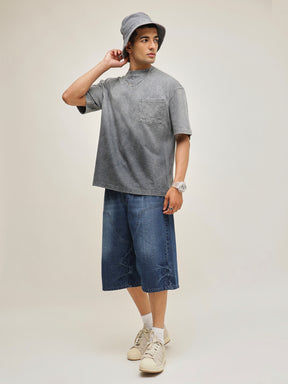 Men Grey Ombre Wash Oversize T-Shirt