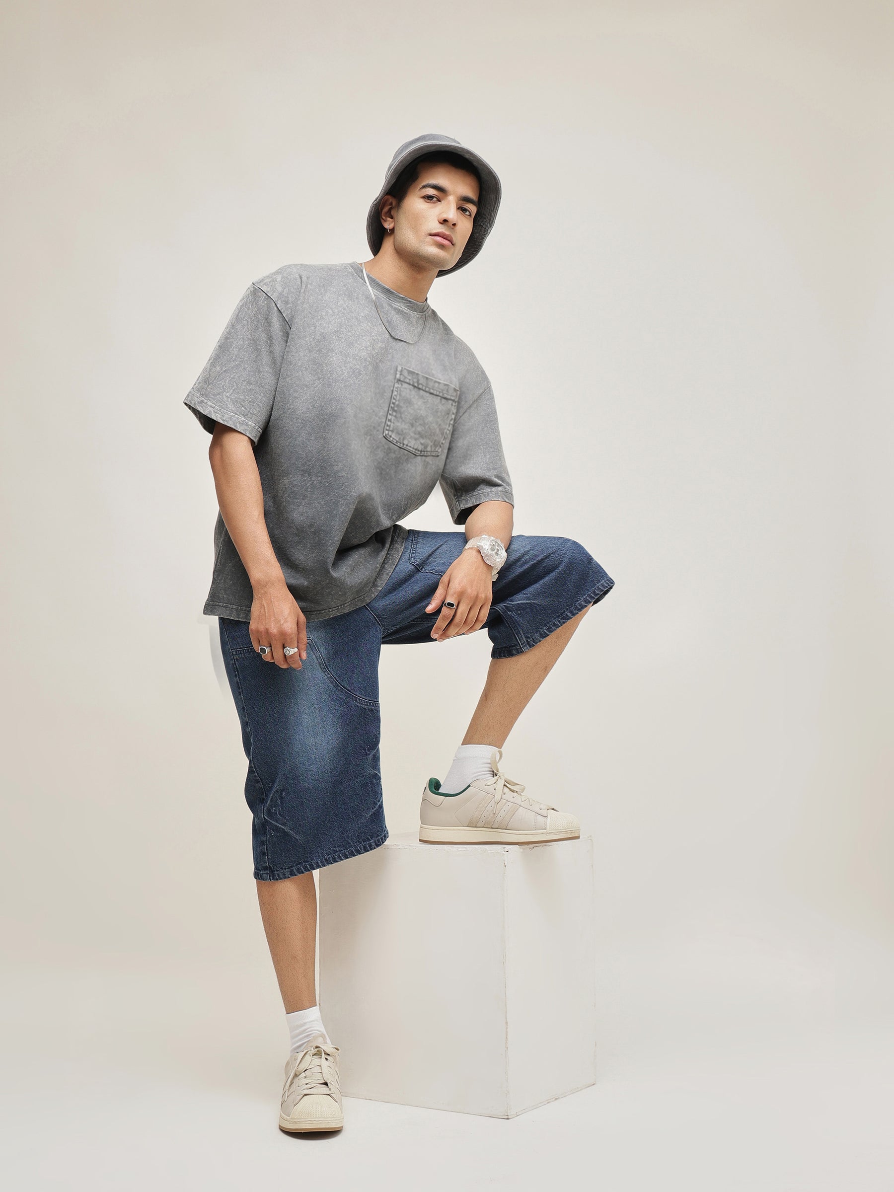Men Grey Ombre Wash Oversize T-Shirt