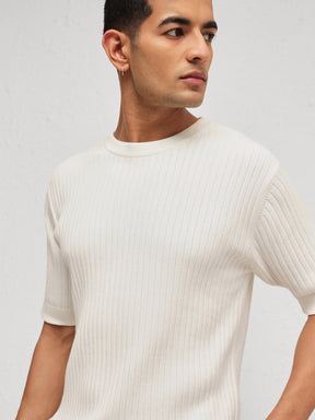 Men White Relax Fit Round Neck T-Shirt
