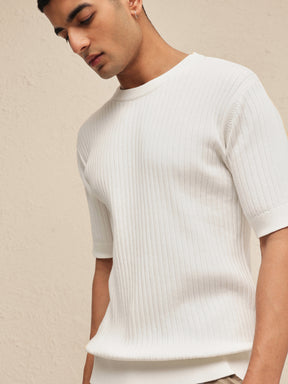White Relax Fit Round Neck T-Shirt-MASCLN SASSAFRAS