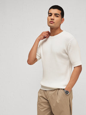 Men White Relax Fit Round Neck T-Shirt