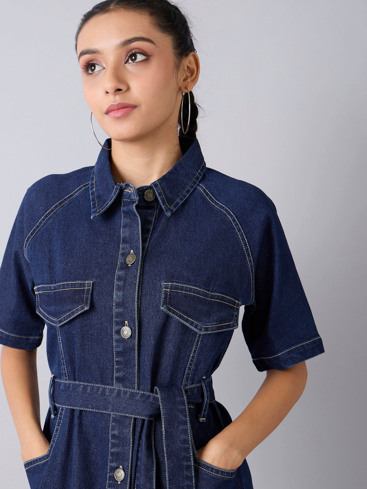 Blue Acid Wash Denim Shirt Dress-Noh.Voh