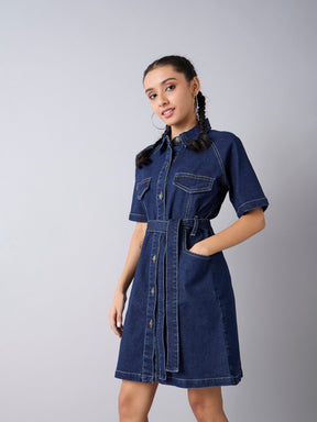 Blue Acid Wash Denim Shirt Dress-Noh.Voh