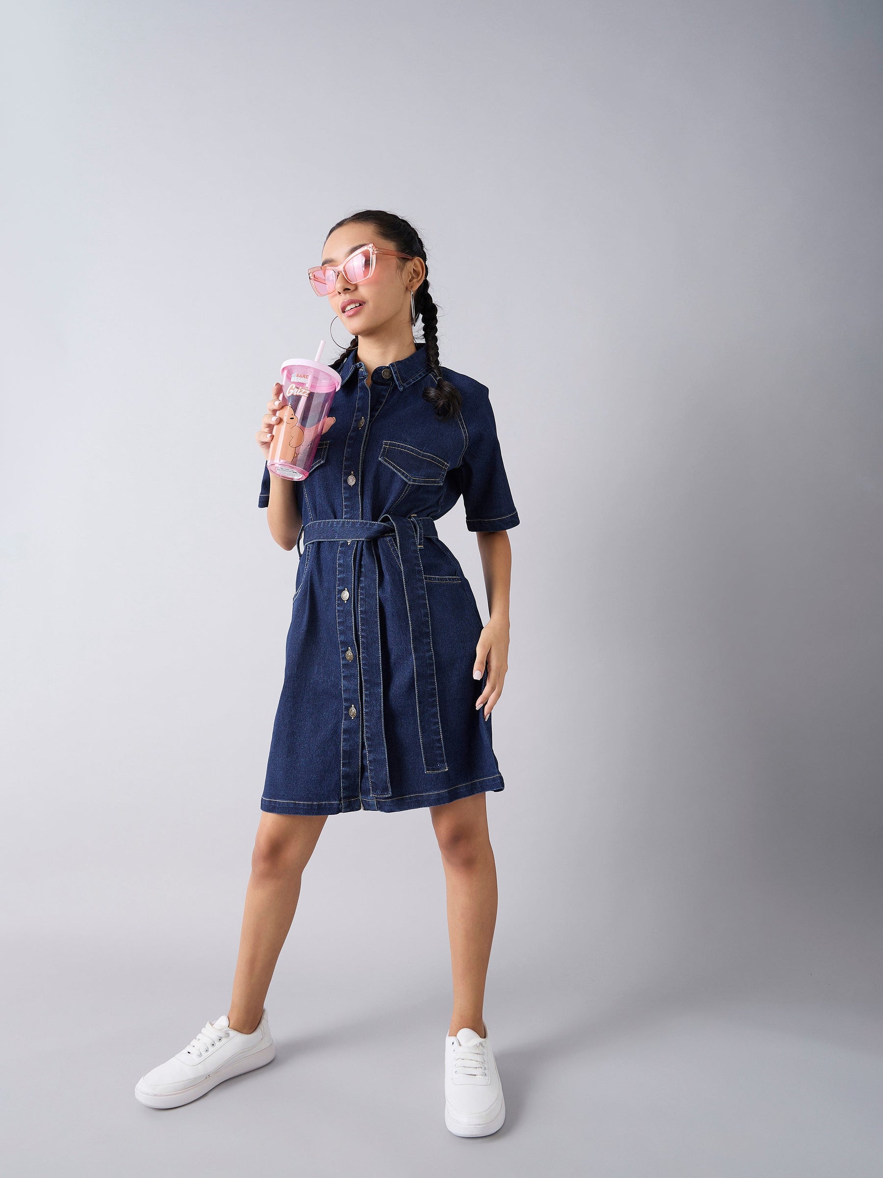 Blue Acid Wash Denim Shirt Dress-Noh.Voh