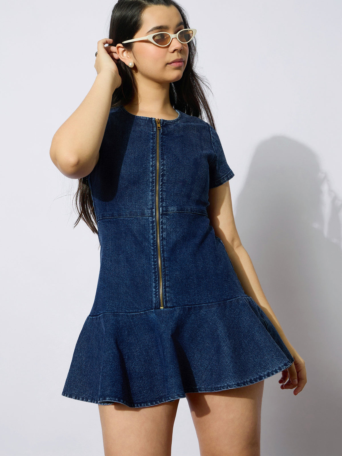 Blue Denim Front Zipper Short Dress-Noh.Voh
