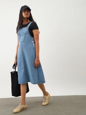 Ice Blue Denim Front Pocket Dungaree Dress-Noh.Voh 