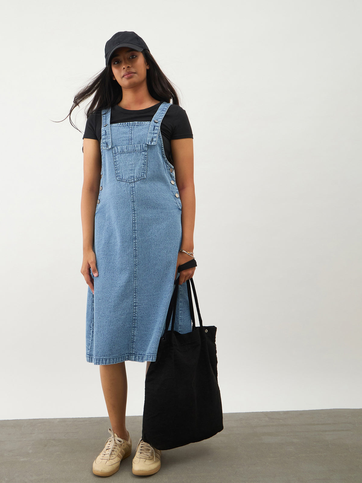 Ice Blue Denim Front Pocket Dungaree Dress-Noh.Voh 