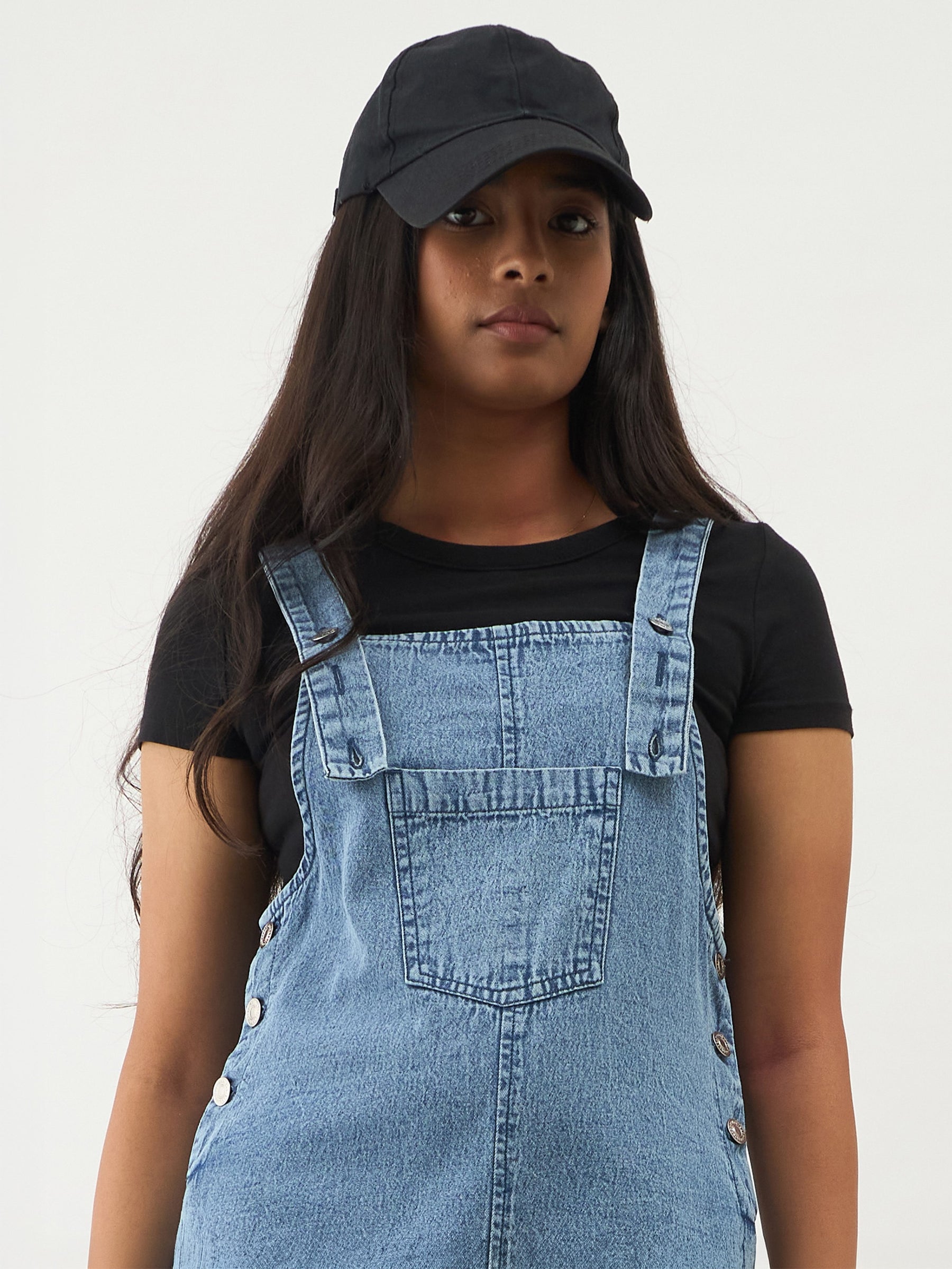 Ice Blue Denim Front Pocket Dungaree Dress-Noh.Voh 