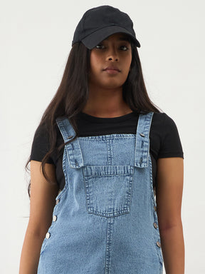 Ice Blue Denim Front Pocket Dungaree Dress-Noh.Voh 