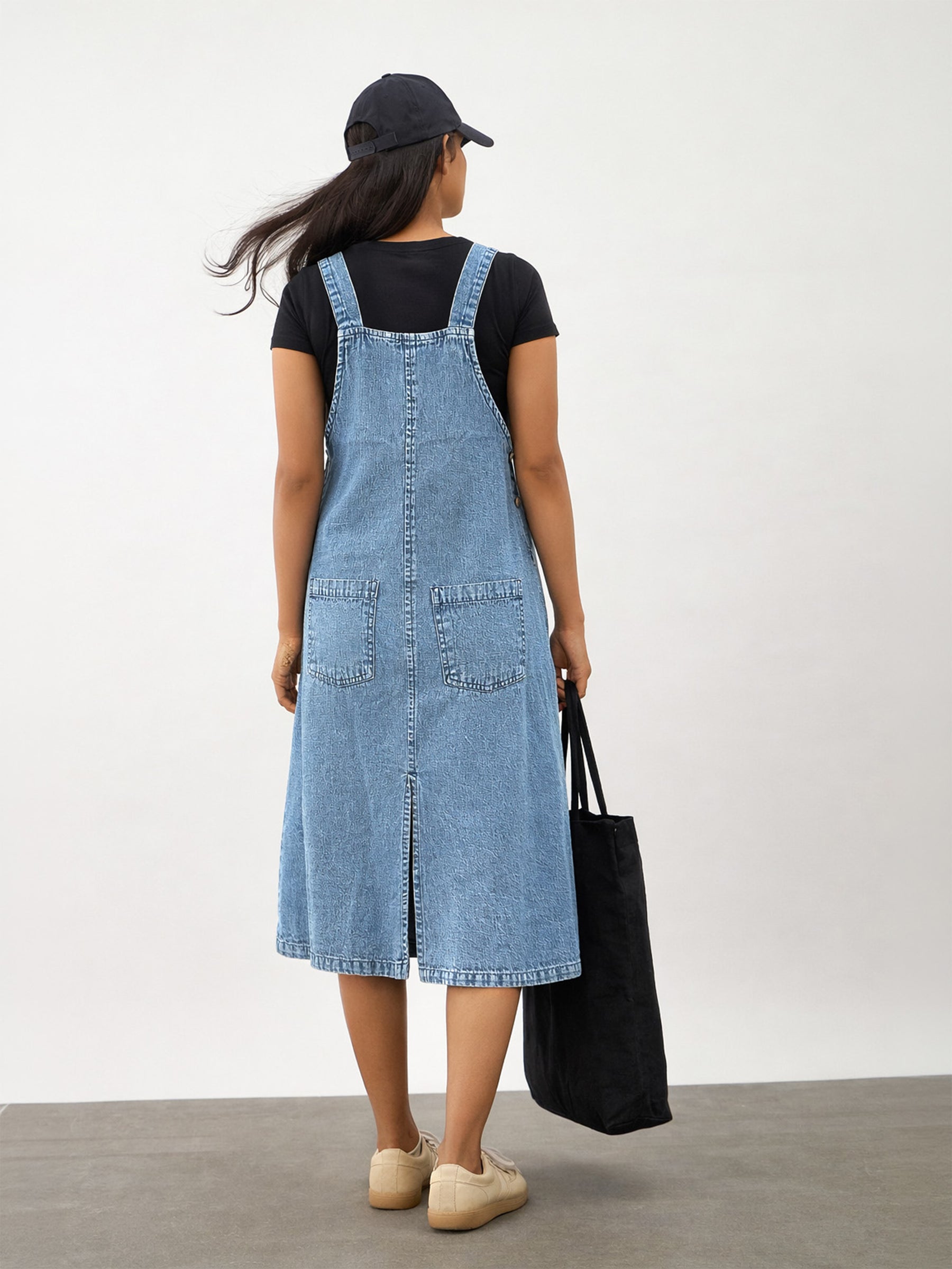 Ice Blue Denim Front Pocket Dungaree Dress-Noh.Voh 